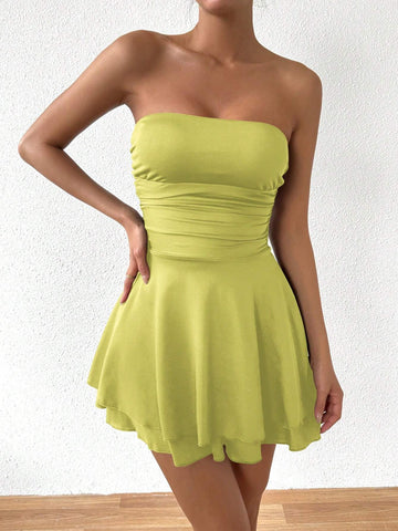 Solid Color Fitted Short Mini Dress, Casual Vacation