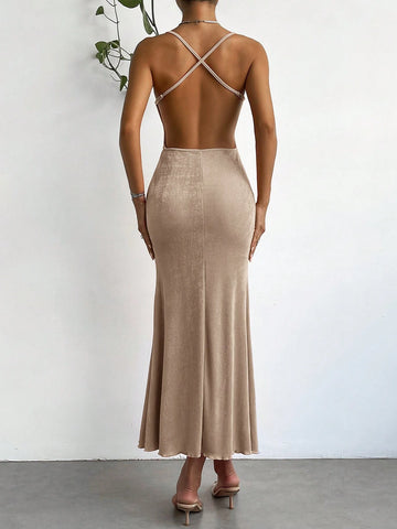 Solid Color Pleated Fish Tail Hem Cami Dress