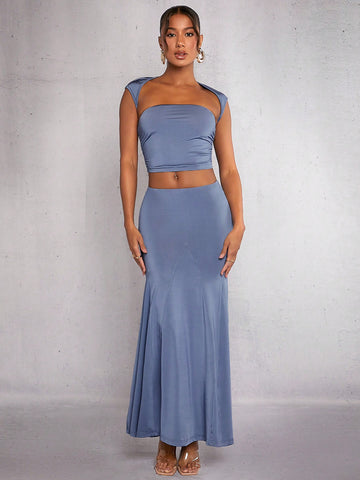 Solid Crop Top & Mermaid Hem Skirt