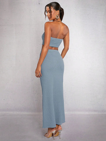 Solid Crop Tube Top & Skirt