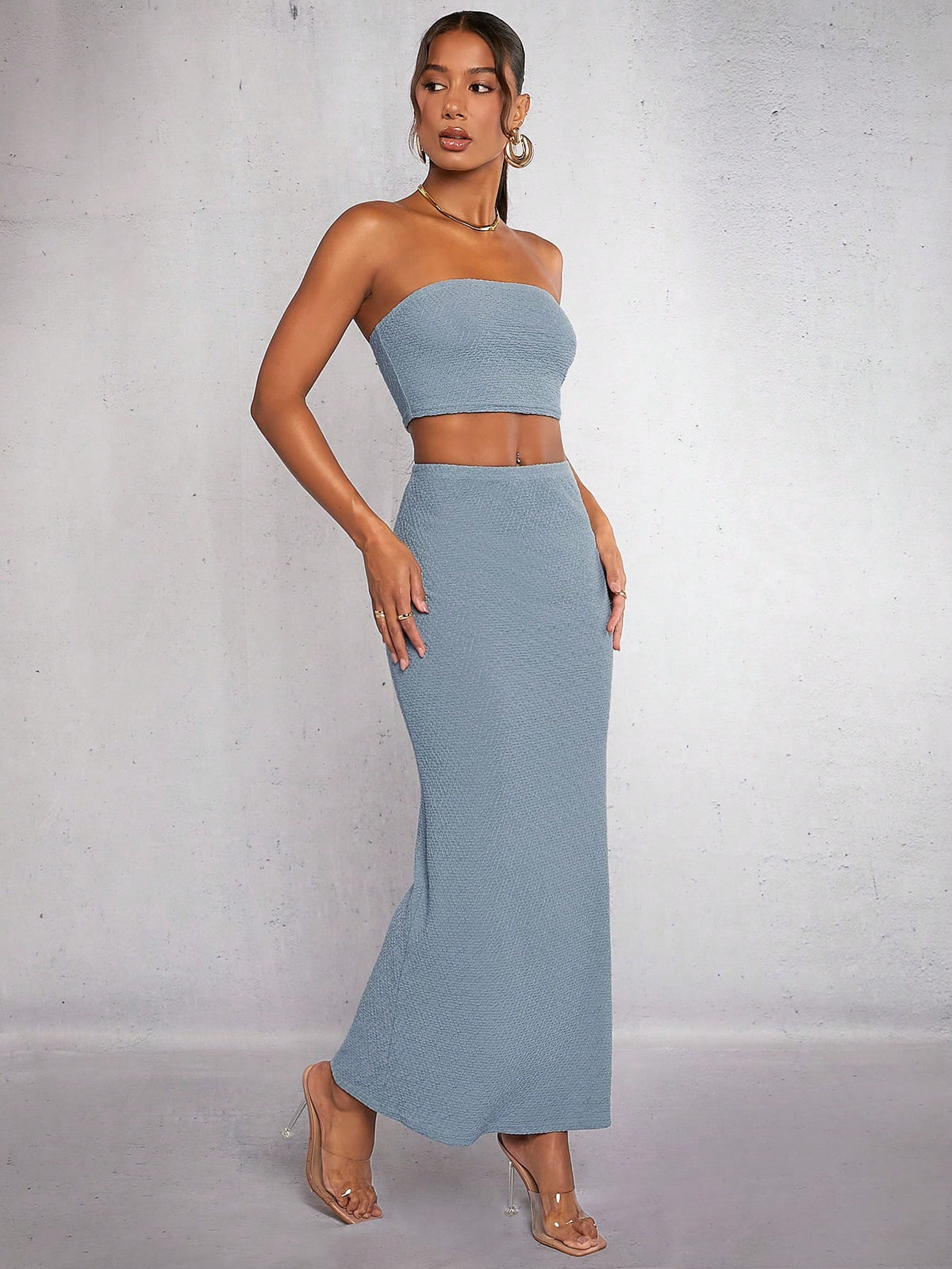 Solid Crop Tube Top & Skirt