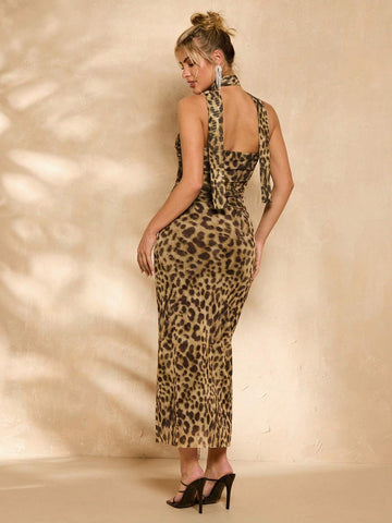 Spring/Summer Sexy Leopard Print Halter Top And Bodycon Skirt Women's 2pcs Set