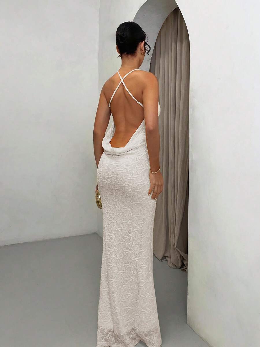 Summer Beach Vacation Solid Light Yellow Suspender Backless Maxi Dress, Suitable For Dail