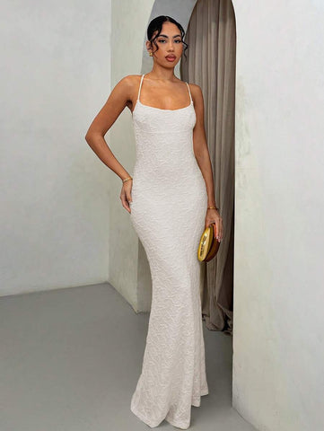 Summer Beach Vacation Solid Light Yellow Suspender Backless Maxi Dress, Suitable For Dail