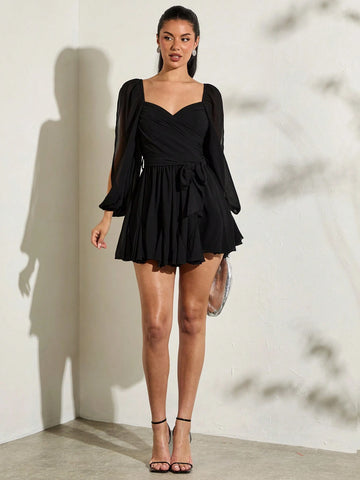 Summer Black Solid Color Beach Holiday Date Night Sexy Minimalist Cocktail Dress With Plunging