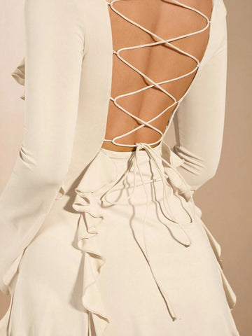 Summer Dress & Mini Dress & Yellow Dress & Backless & Back Tie & Long Sleeve Dress & Daily Dating