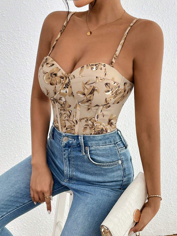 Summer Floral Print Sleeveless Jumpsuit, Perfect For Casual And Work