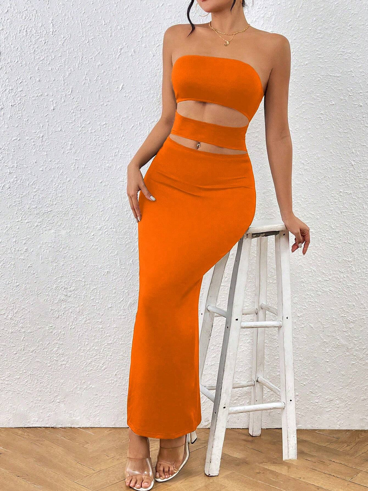 Summer Sexy Slim Fit Hollow Out Maxi Bandeau Dress