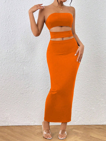 Summer Sexy Slim Fit Hollow Out Maxi Bandeau Dress