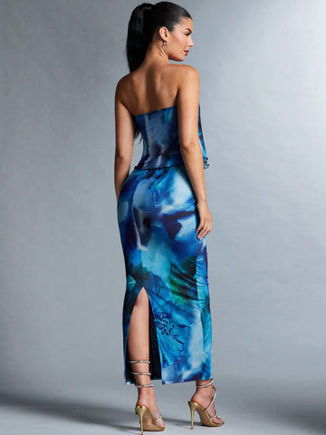 Tie-dye Strapless Crop Top & Skirt Set