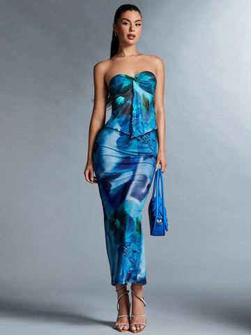 Tie-dye Strapless Crop Top & Skirt Set