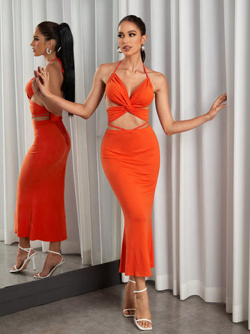 Tie Backless Halter Top & Skirt