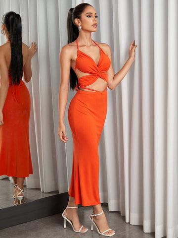 Tie Backless Halter Top & Skirt