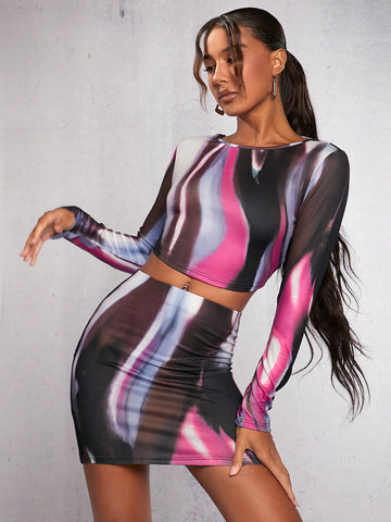 Tie Dye Crop Top & Bodycon Skirt