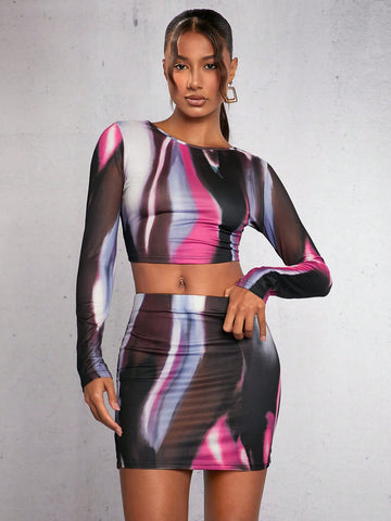 Tie Dye Crop Top & Bodycon Skirt