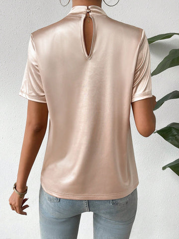 Twist Front Keyhole Neckline Satin Tee