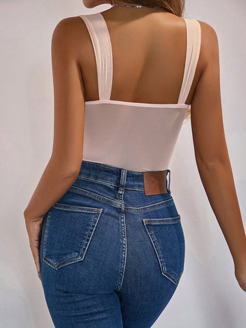 Women'S Floral Embroidered Mesh Cami Bodysuit