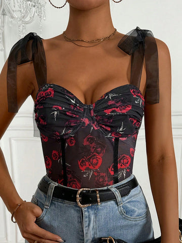 Women'S Knot Shoulder Bustier Cami Bodysuit