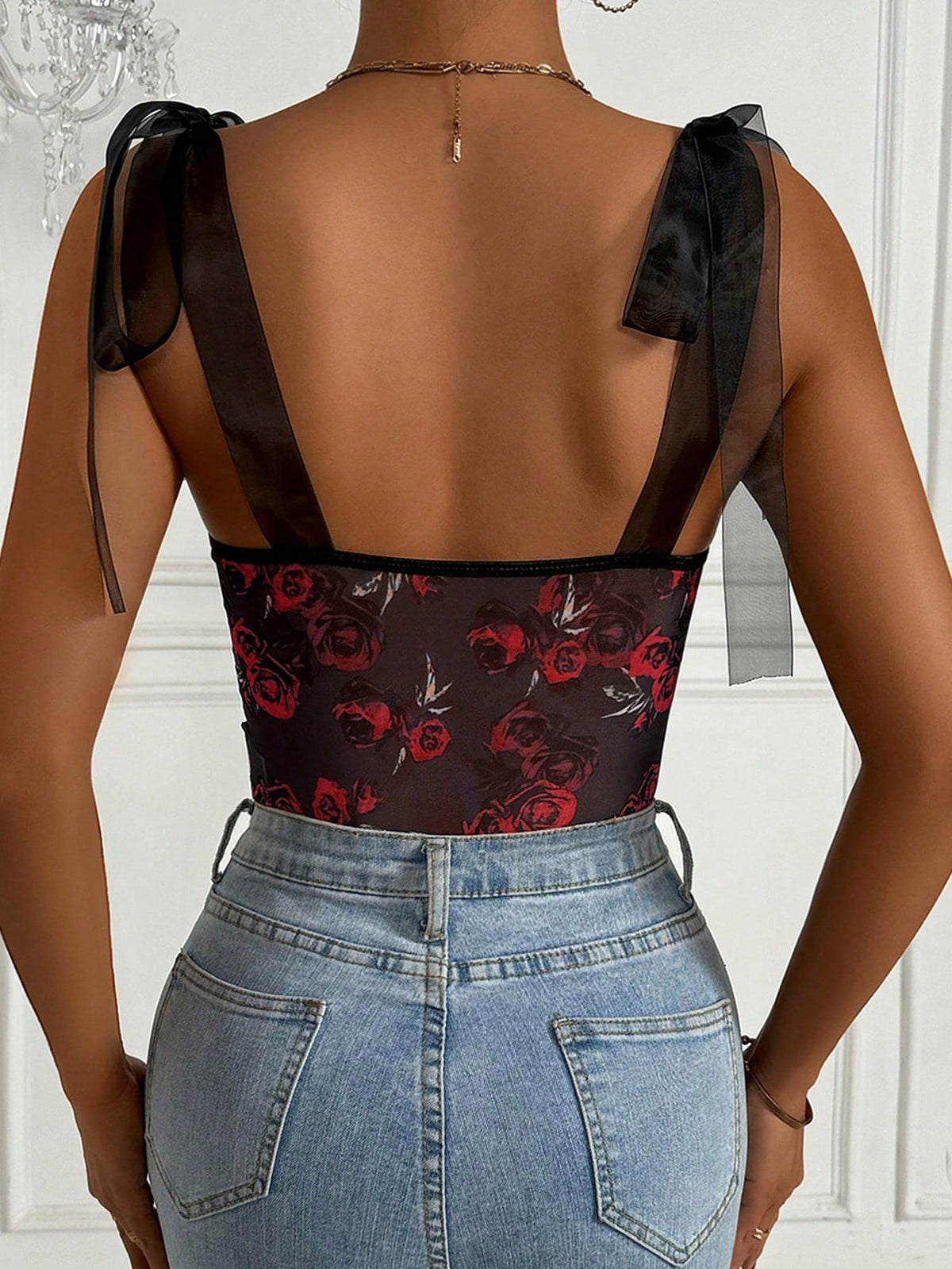 Women'S Knot Shoulder Bustier Cami Bodysuit