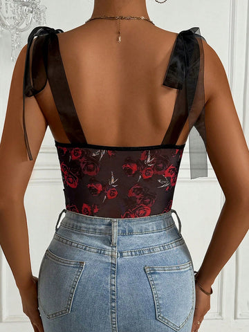 Women'S Knot Shoulder Bustier Cami Bodysuit