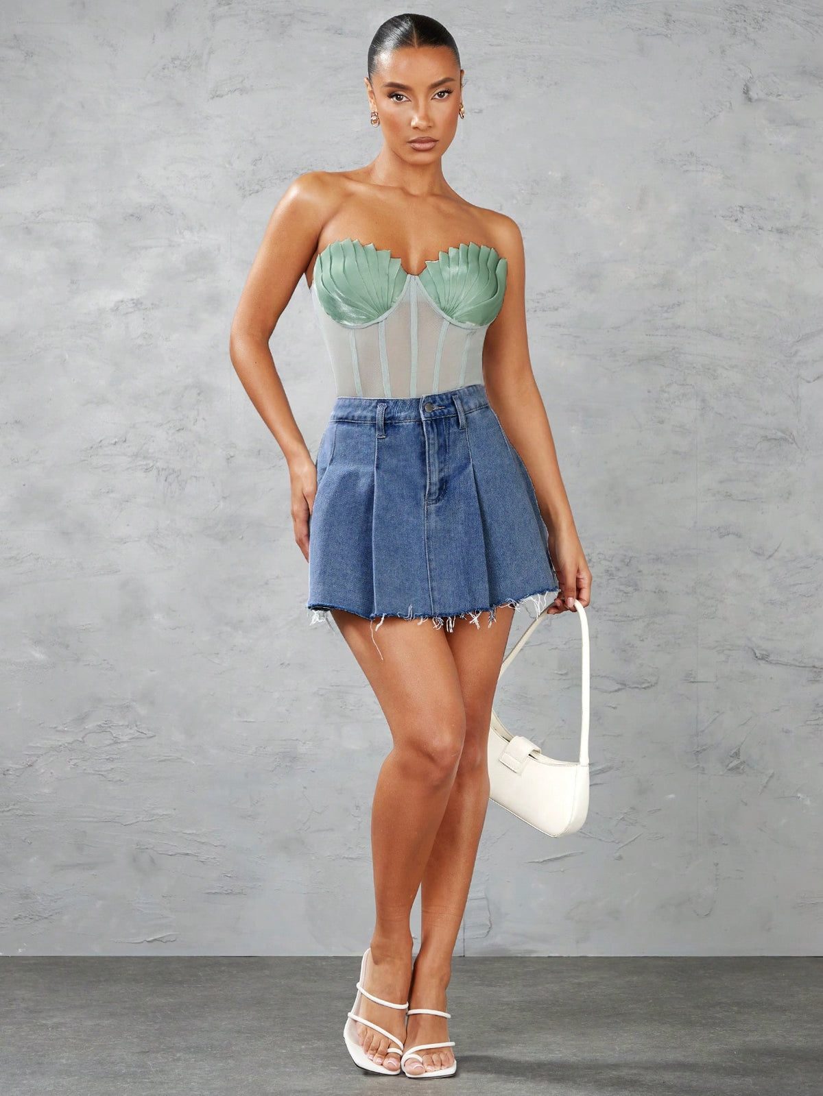 Women'S Mesh Pleated Bra See-Through Tight Tube Top Jumpsuit
