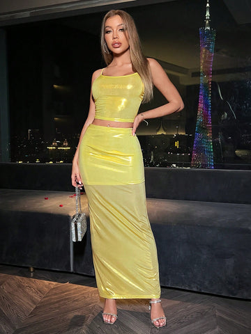 Women'S Metallic Camisole And Skirt Two-Piece Set