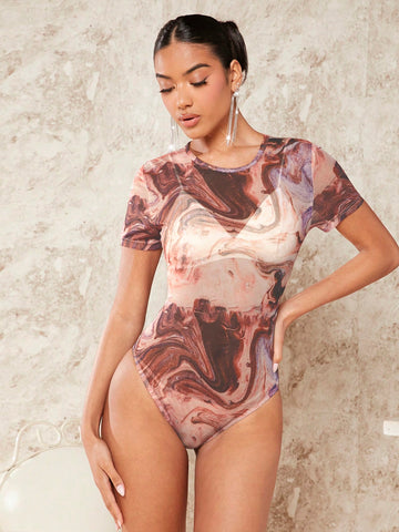 Women'S Printed Short Sleeve Bodysuit