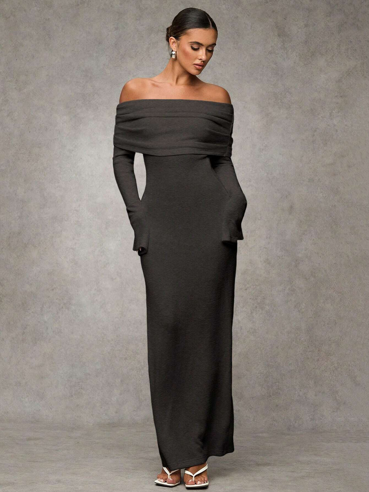 Women Elegant White Off-Shoulder Fitted Long Fall Dress,Elegant Women Dresses,Fall Wedding