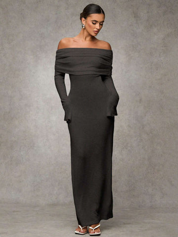 Women Elegant White Off-Shoulder Fitted Long Fall Dress,Elegant Women Dresses,Fall Wedding