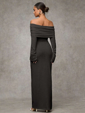 Women Elegant White Off-Shoulder Fitted Long Fall Dress,Elegant Women Dresses,Fall Wedding