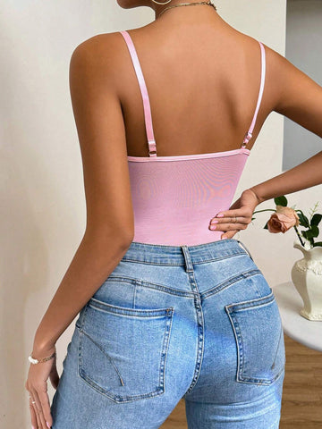 Women Floral Embroidered Cami Bodysuit