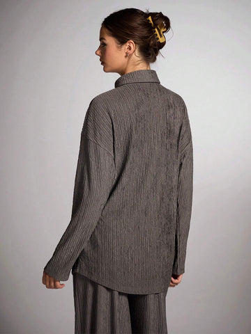 BAE Women Plain Long Sleeve Button Front Casual Shirt