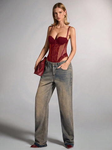 Women's A Spaghetti Strap Lace Patchwork Black Corset Top Sexy Bodysuit,Halloween Costumes,Cat Woman Costume