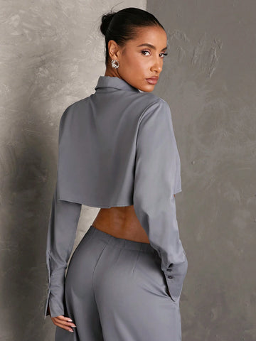 BAE Women's Button Cuffed Long Sleeve Cropped Fashionable Elegant And Classy Blouse