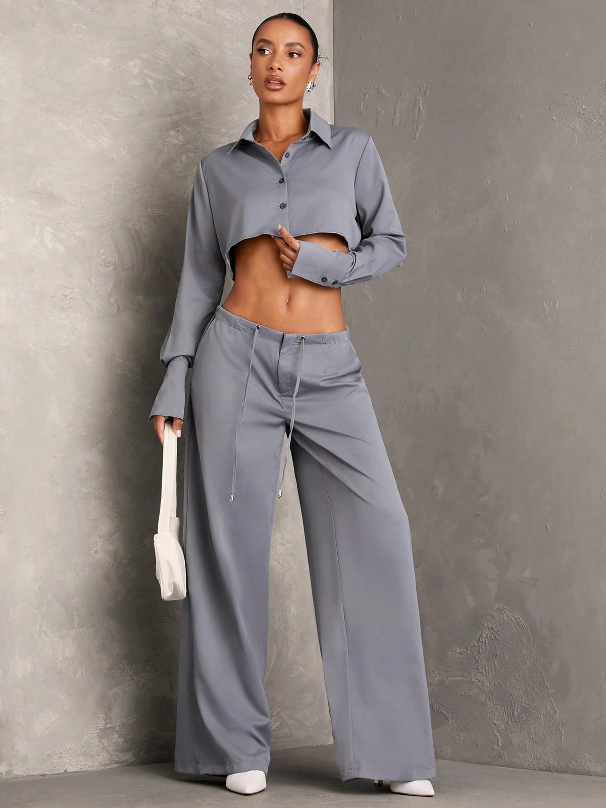 BAE Women's Button Cuffed Long Sleeve Cropped Fashionable Elegant And Classy Blouse