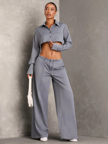 BAE Women's Button Cuffed Long Sleeve Cropped Fashionable Elegant And Classy Blouse