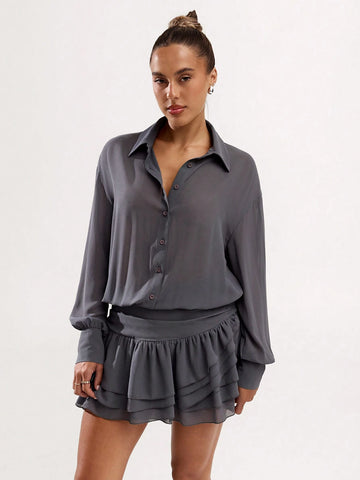 Women's Casual Solid Color Ruffle Hem Mini Dress