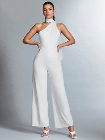 Women's Deep V-neck Halter Jumpsuit With Open Back