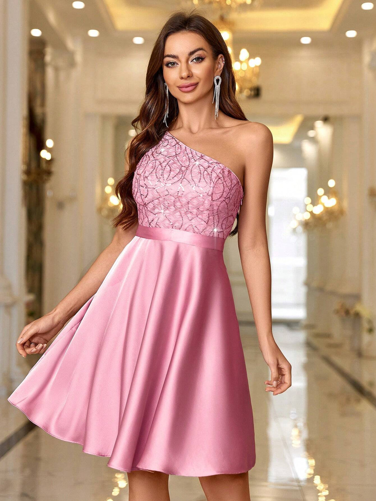 Women's Elegant Cocktail Dress With Beaded Embroidery And Color Block Design Off-Shoulder
