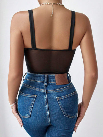 Women's Fashion Solid Color Lace Strap Bodysuit