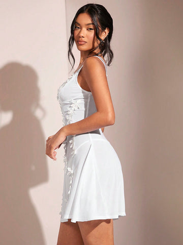 BAE Women's Floral Applique Spaghetti Strap Dress