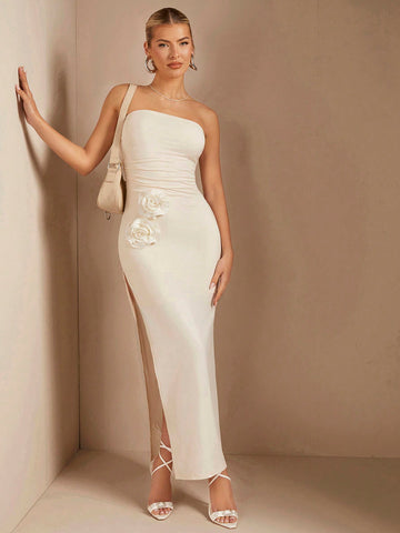 BAE Women's Floral Decorated High Slit Strapless Dress