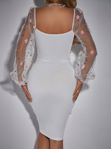 BAE Women's Floral Embroidery Mesh Dress