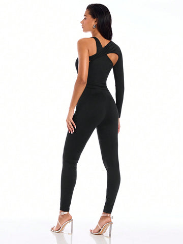 Women's Irregular Wrap Cut Out Tight Jumpsuit