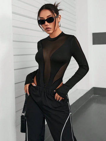 Women's Mesh Spliced Bodysuit