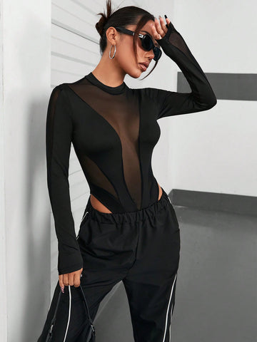 Women's Mesh Spliced Bodysuit