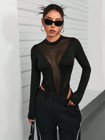 Women's Mesh Spliced Bodysuit