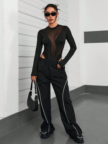 Women's Mesh Spliced Bodysuit
