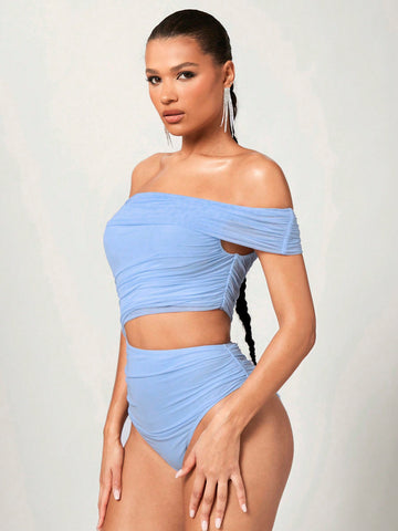 Women's Off-Shoulder Pleated Hollow Out Bodysuit