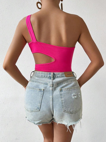 Women's One Shoulder Hollow Out Sleeveless Bodysuit